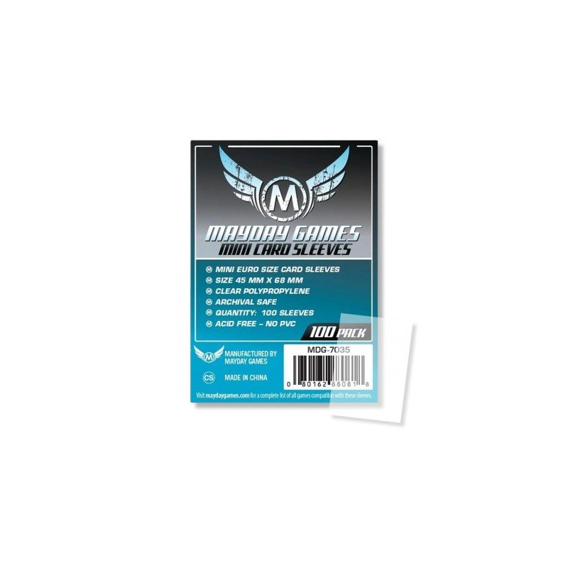 4x100 Pack, 400 sleeves Mayday Games Mini Euro Card Sleeve 45 MM X 68 MM 