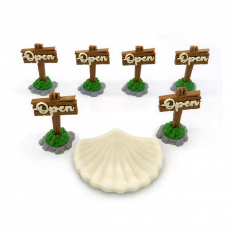 Open Signs & Shell for Pearlbrook Expansion - Everdell - 7 Pieces