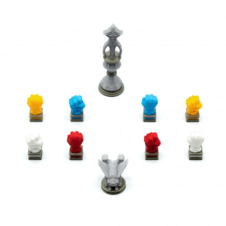 Initiative, chapter and power markers compatible with the board game Arcs. Upgrade accessory