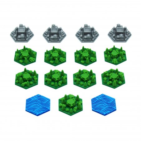 Forest, City & Ocean Tiles for Terraforming Mars:  Amazonis & Vastitas Expansion - 15 pieces. Board game accessory.