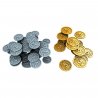 Nucleum metal coins. Original upgrade accessory by Board&Dice. 65 coins: 50 1-thaler and 15 5-thaler.