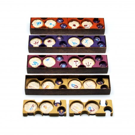Blood on the Clocktower token holders – organizer trays inside original script boxes