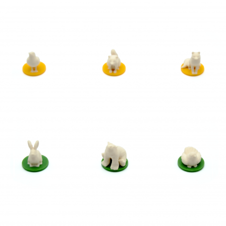 Tokens de animales imprimidos en 3D para el juego de mesa Harmonies
