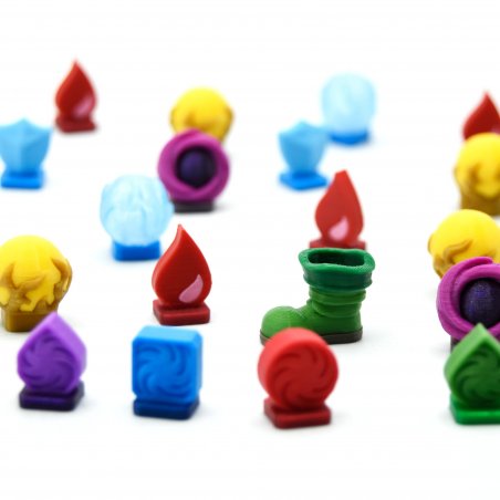 Set of 3D pieces compatible with the board game Slay The Spire. Upgrade accessory. Orbs, Boot and Trackers