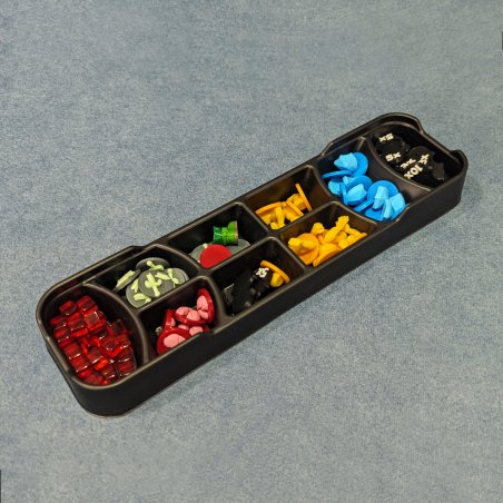 3D Upgrade Pieces compatible with Slay the Spire: the board game in the original organizer.