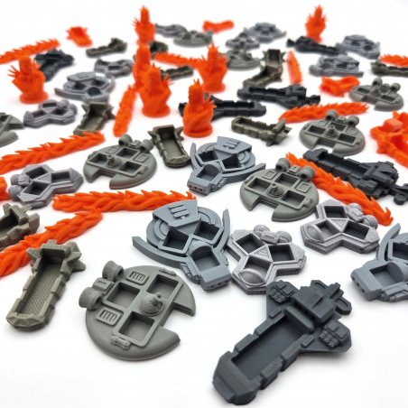 Set of fleet spaceship 3D pieces and Voidborn miniatures compatible with the board game Voidfall
